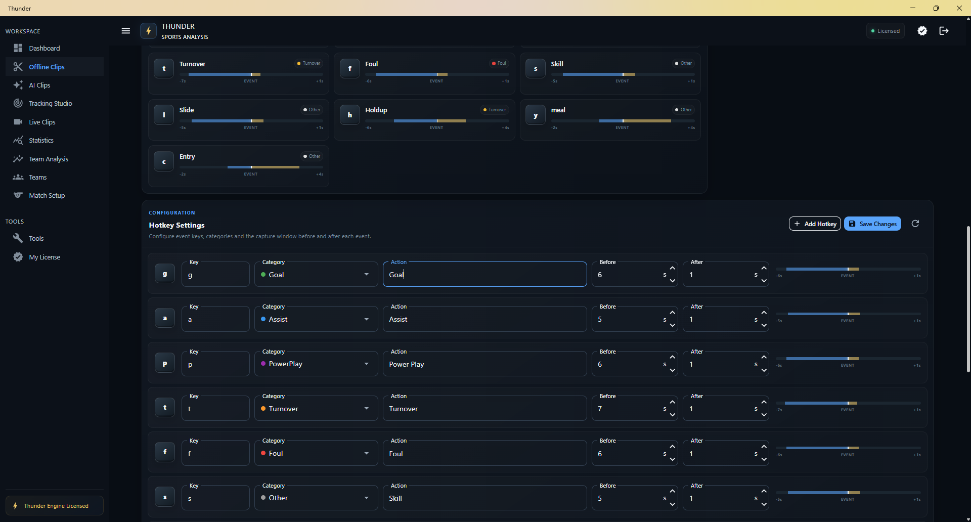 Thunder custom sports analysis hotkeys